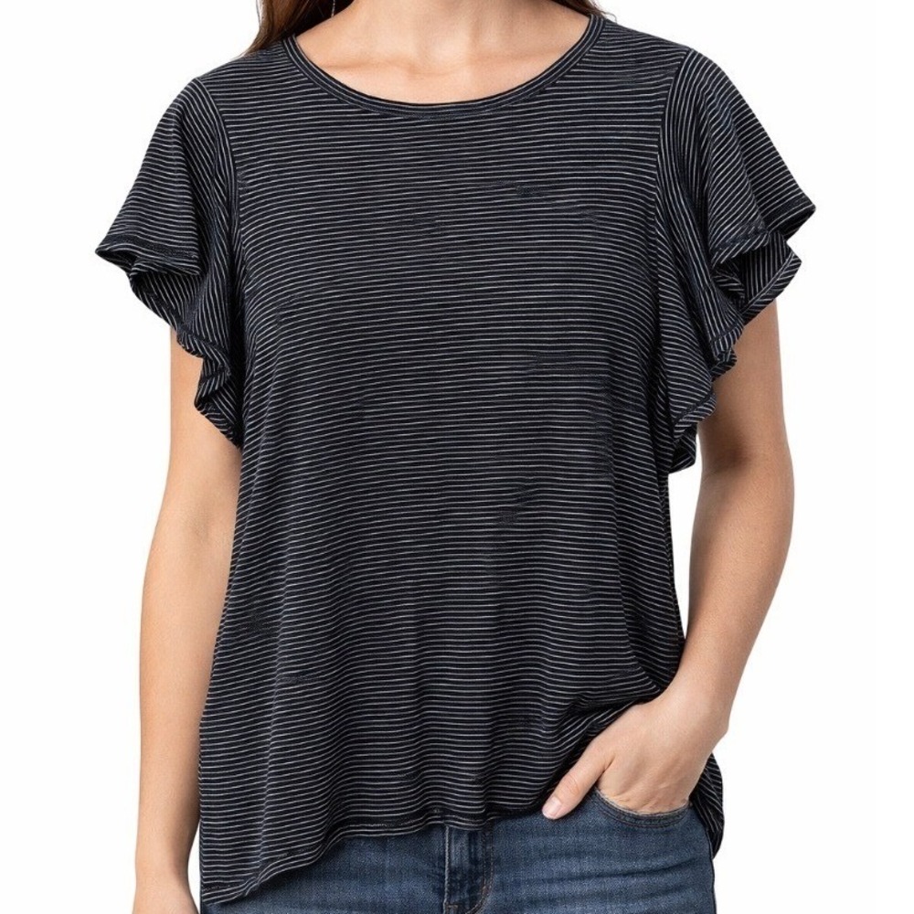 MAX STUDIO NWT‎ Black White Stripe Flutter Sleeve Casual Knit Top Women's Size L